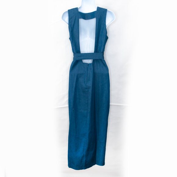 NEW Nightwalker Tie Me Up Maxi Dress Womens Medium M Blue High Slits Deep V U13X - Picture 4 of 7